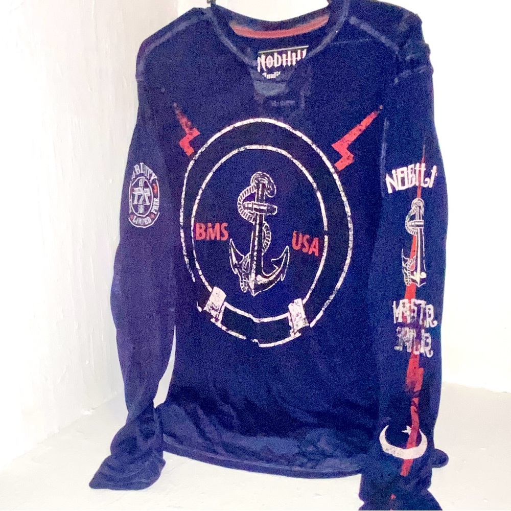 Men's blue sheer Nobility long sleeve shirt great for showing off those muscles